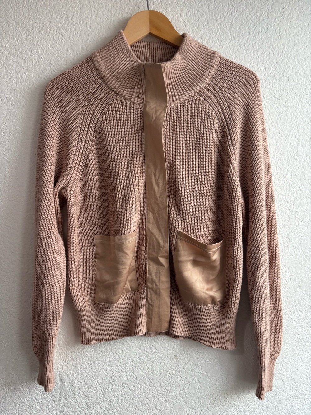 Vici Cotton Knit Zip Up Sweater Beige Womens Size Medium